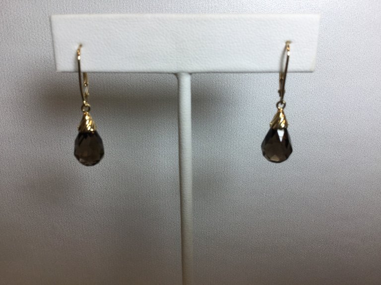 14KY 12x8mm Smoky Quartz Briolette Earrings Stuller