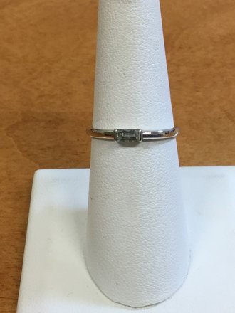 14KW Ring with emerald-cut 5x2mm Unheated Colorless Montana Sapphires - size 6.5