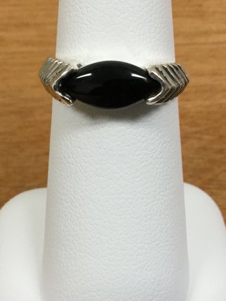 Sterling Silver 12 x 6mm Marquise Onyx Ring Size 5