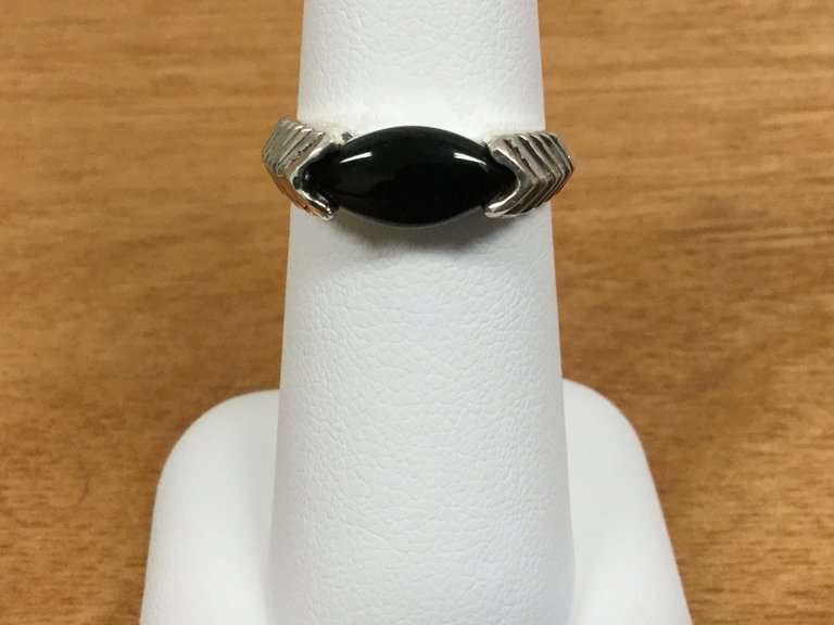 Sterling Silver 12 x 6mm Marquise Onyx Ring Size 5