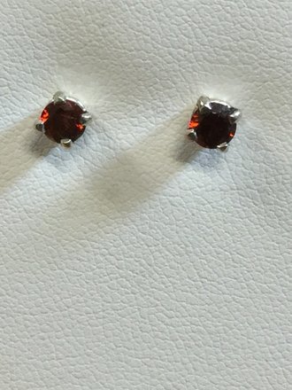 Sterling Silver 4mm Round African Spessartine Garnet Stud Earrings