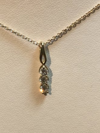 14K Yellow 1/4 CTW Diamond 3 Stone Pendant 18" 14KY Diamond Cut Necklace