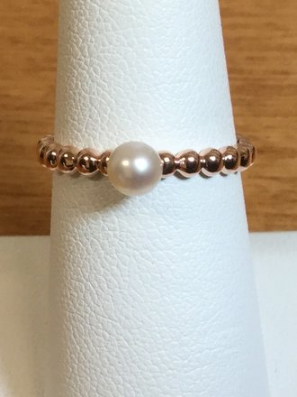 14K Rose 5mm Freshwater Cultured Pearl Stackable Ring Size 7
