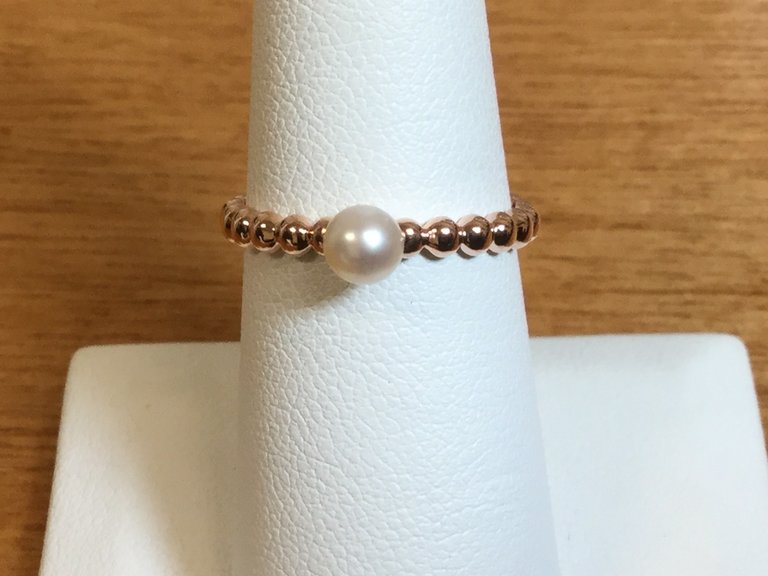 14K Rose 5mm Freshwater Cultured Pearl Stackable Ring Size 7