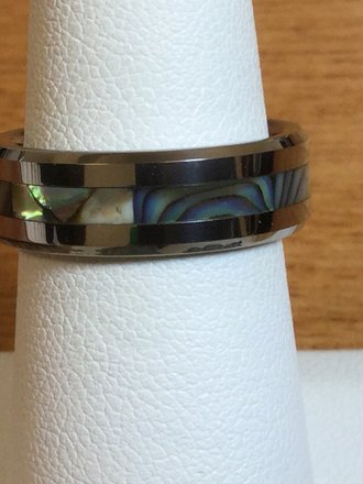 Tungsten 6.3mm Beveled Band with Abalone Shell Inlay Size 6