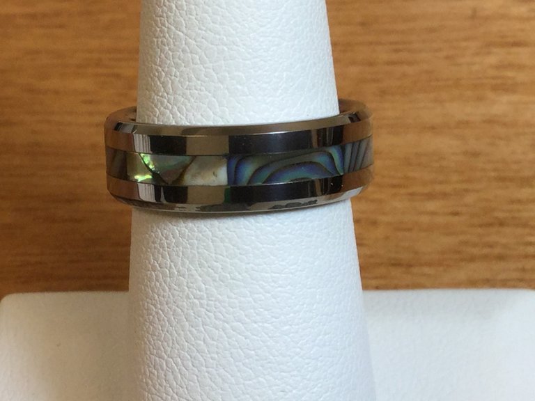 Tungsten 6.3mm Beveled Band with Abalone Shell Inlay Size 6