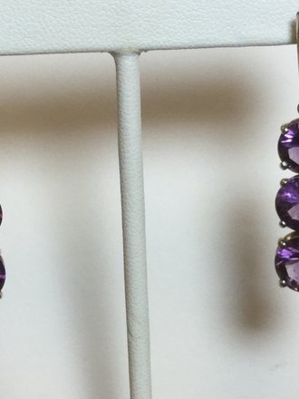 Sterling Silver 3-stone Round Amethyst Dangle Lever back custom Earrings