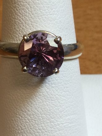 Sterling Silver 9mm round Amethyst Ring Size 7