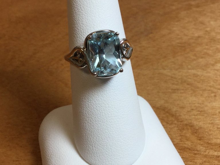 14K White 10 x 8mm 3.63 ct Emerald-Cut Aquamarine Ring Size 6 3/4