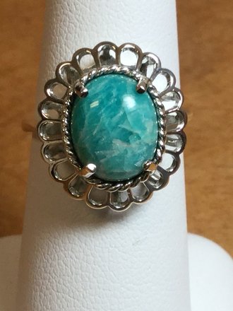 Sterling Silver 11 x 9 3.1 ct Oval Malachite and Chryscolla Ring Size 7