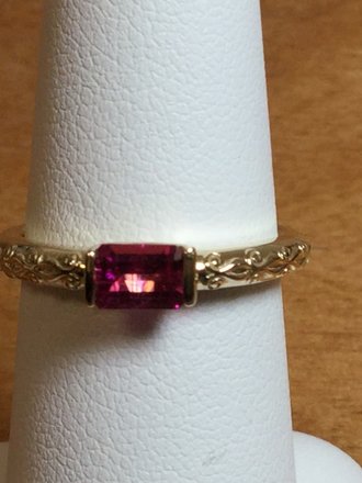 14KY 6 x 4 emerald-cut .5 ct. Natural Pink Rubellite Tourmaline Ring Size 6 3/4