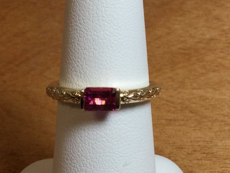 14KY 6 x 4 emerald-cut .5 ct. Natural Pink Rubellite Tourmaline Ring Size 6 3/4