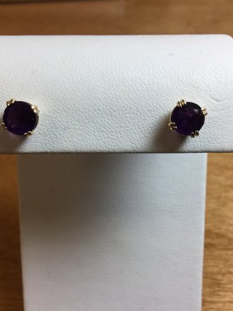 10K Yellow 6mm round Ameythst 1.55 TCT Stud Earrings