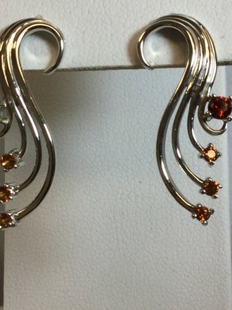 14K White Spessartine Garnet accented freeform earrings