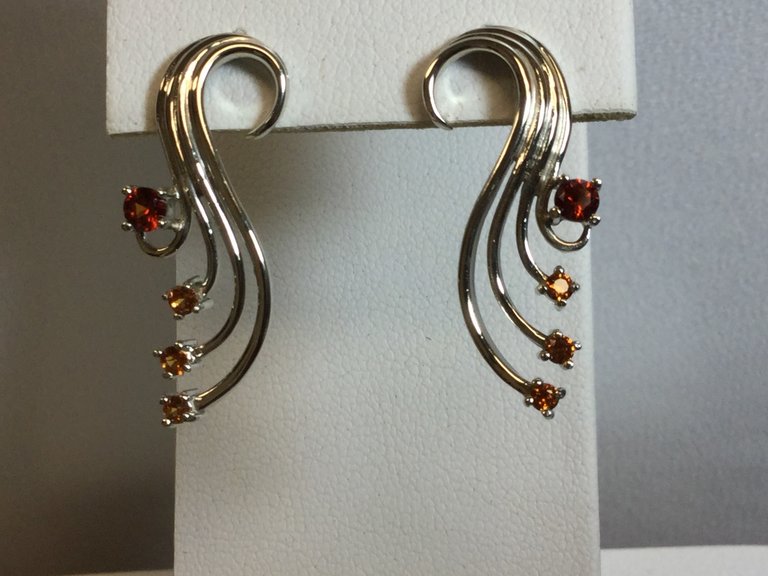 14K White spessartine Garnet accented freeform earrings