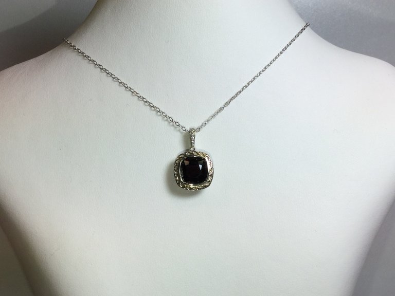 14K White 9mm 3.55 ct Spinel cushion-cut spinel and with diamond bail 18" flat cable necklace