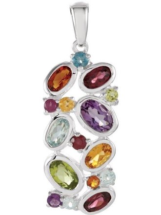 Sterling Silver London Blue Topaz, Brazilian Garnet, Amethyst, & Madeira Citrine Necklace