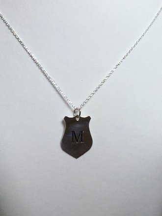 Sterling Silver 23.1x14.3 mm "M" Engraved Shield 18" Necklace