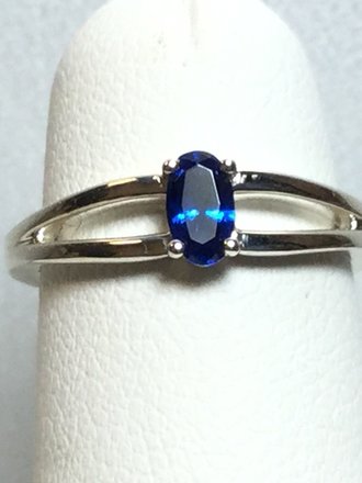 Sterling Silver Imitation Blue Sapphire Solitaire Ring - Size 3