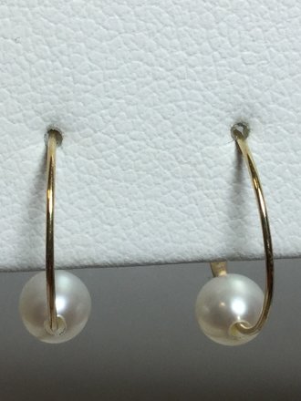 14K Yellow Cultured White Freshwater Pearl Youth Huggie Earrings