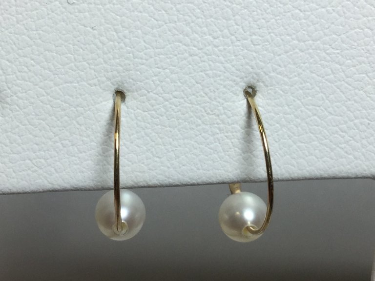 14K Yellow Cultured White Freshwater Pearl Youth Huggie Earrings