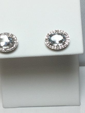 Sterling Silver Aquamarine Diamond Earrings .025 CTW Dia. 6x4mm Oval