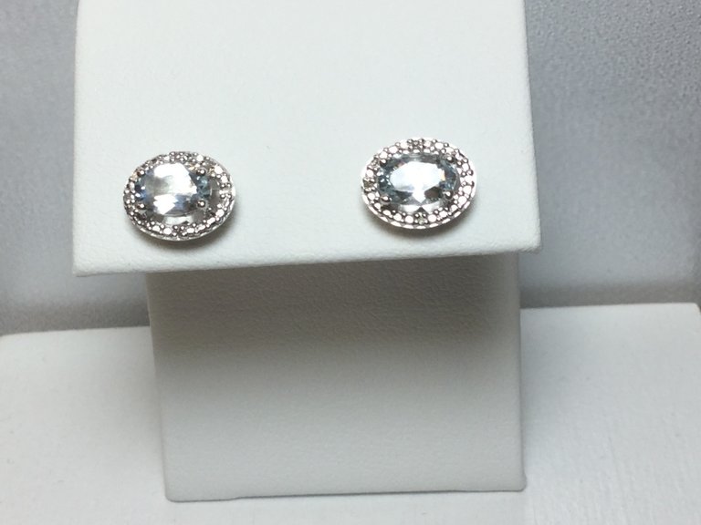 Sterling Silver Aquamarine Diamond Earrings .025 CTW Dia. 6x4mm Oval