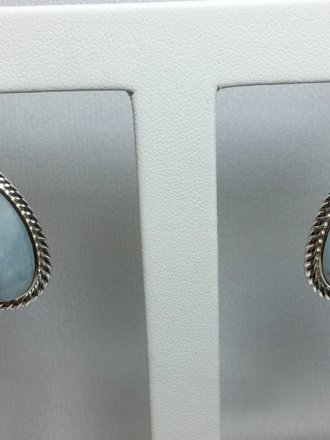 SSilver 21 x 11 Milky Aquamarine & Blue Sapphire Earrings