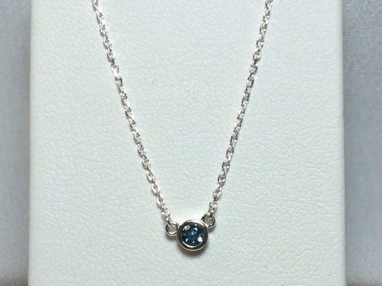 Sterling 3mm round Aquamarine Solitaire Necklace