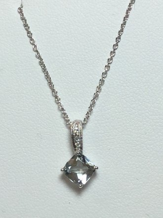 14KW .03 CTW Dia 6mm Aquamarine Necklace