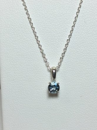 Sterling Silver Aquamarine Necklace 16-18 in 4mm round