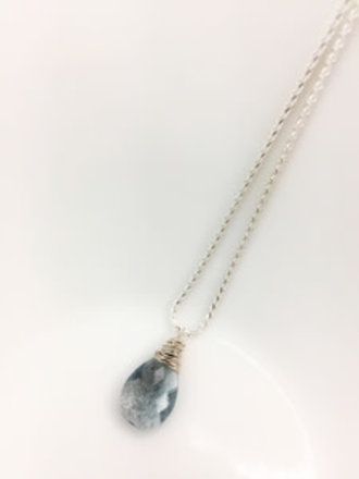 Sterling Silver Moss Aquamarine Pear Necklaces 18"