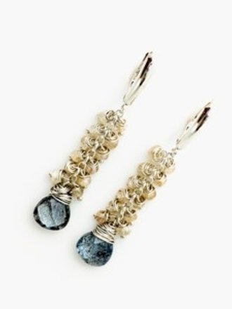 Artisan Sterling Silver Moss Aquamarine & Natural Zircon Earrings