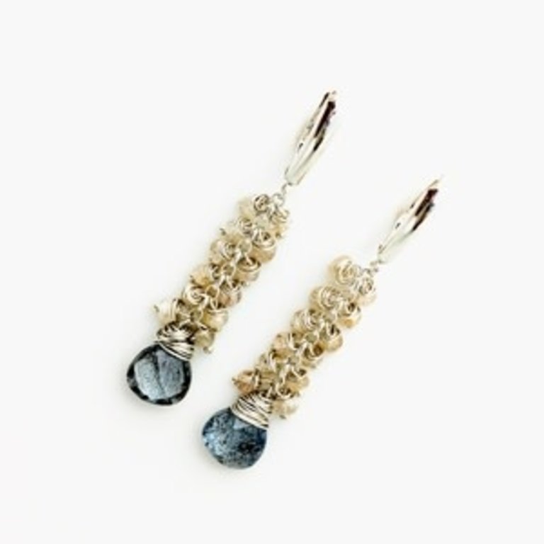 Artisan Sterling Silver Moss Aquamarine & Natural Zircon Earrings