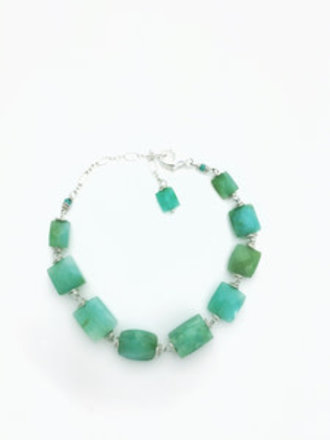 Artisan Sterling Silver Rectangle Peruvian Opal Amazonite Gemstone Bracelet