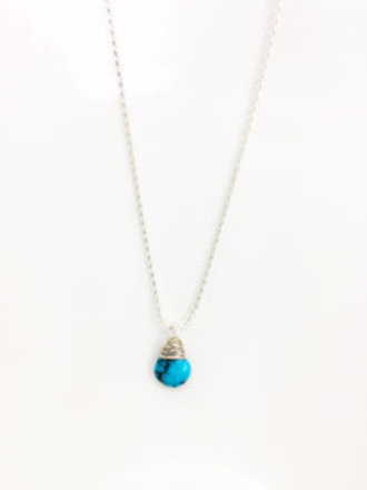 Sterling Silver Handcrafted wire wrapped Sleeping Beauty Turquoise Drop Necklaces