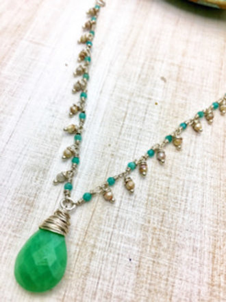 Sterling Silver Chrysoprase Amazonite Silverite Necklaces