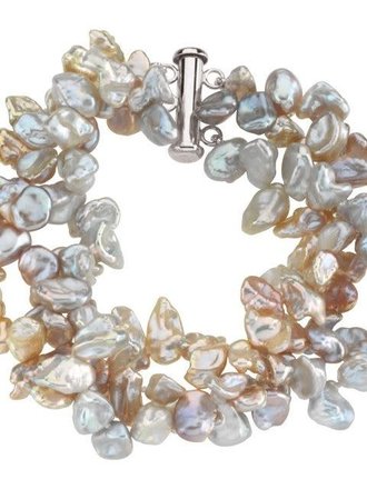 Freshwater Keshi Cultured Peal Bracelet Size 7 Sterling Silver Multi-colored 8-9 mm
