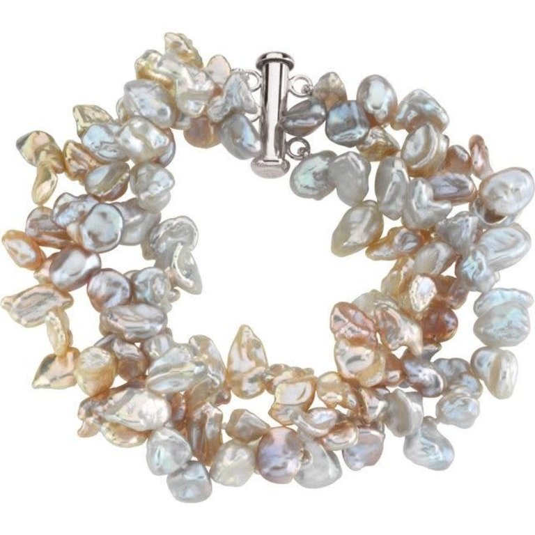 Freshwater Keshi Cultured Peal Bracelet Size 7 Sterling Silver Multi-colored 8-9 mm