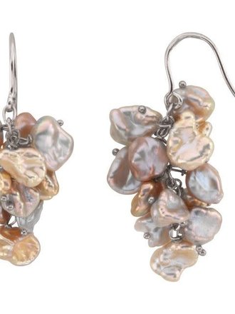 Freshwater Keshi Cultured Pearl Earrings Sterling Silver Multi-colored 8-9mm