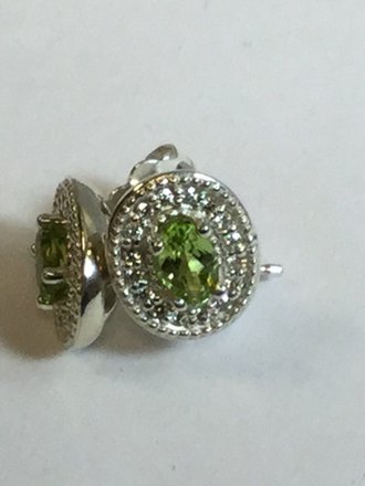 Sterling Silver Peridot & 1/8 CTW Diamond Halo-Style Earrings