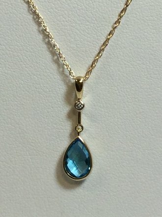 14K Yellow Swiss Blue Topaz & .015 CTW Diamond Necklace Rhodium Plating Stuller