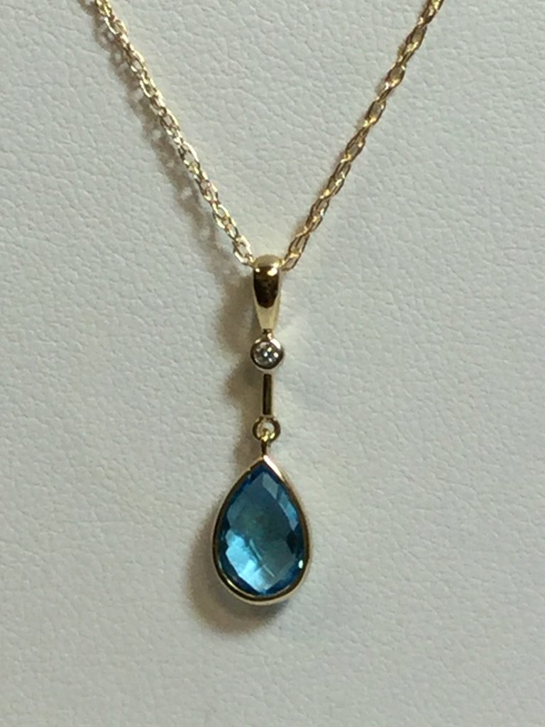 14K Yellow Swiss Blue Topaz & .015 CTW Diamond Necklace