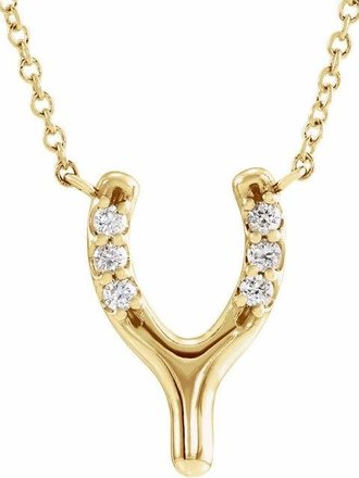 14K Yellow 1/10 CTW Diamond Petite Wishbone 16" Necklace