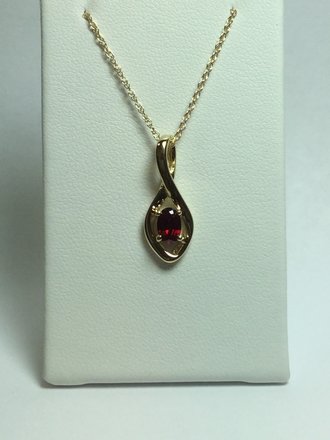 14K Yellow Chatham Lab Grown Ruby Necklace 1mm 18" Rope Chain 6x4mm