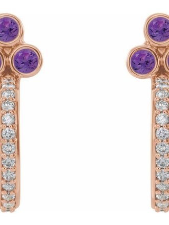 14K Rose Amethyst & 1/4 CTW Diamond J-Hoop Earrings