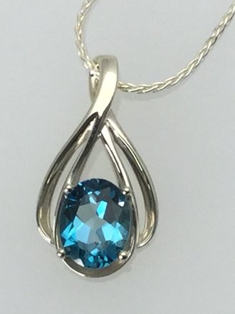 Continuum Silver 9 x 7 London Blue Topaz Necklace 18" 1mm Baby Wheat Chain