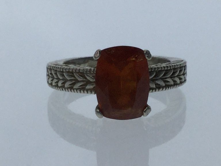 Sterling Silver Fire Opal Ring - Size 6 1/2