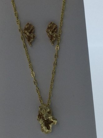 14K Yellow Nugget Stud Earrings and Necklace with 18" Marine Link Chain