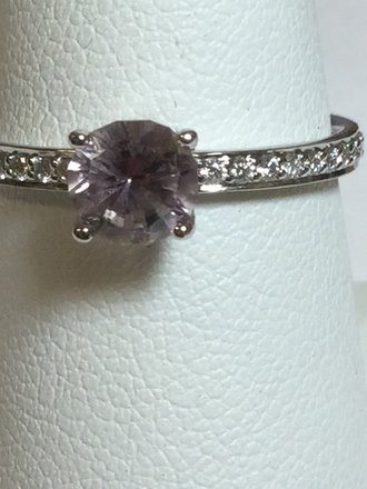 14KW Ring with 0.90ct Round Unheated Pink Montana Sapphire and 0.25ctw diamonds - size 7.25